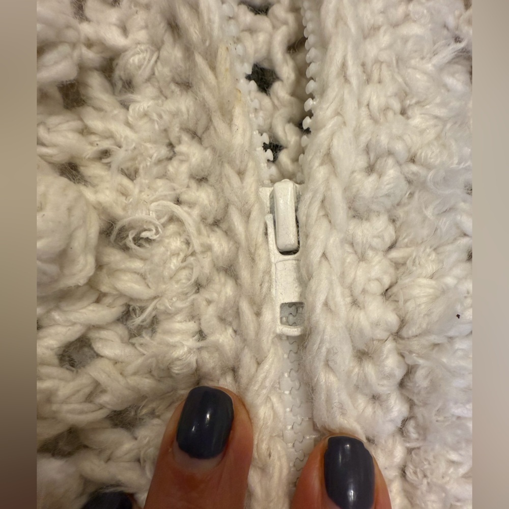 Anthropology Salt water  luxe free spirit fringe crochet zipper sweater jacket L - Picture 4 of 10